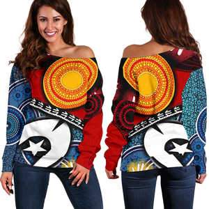 Off Shoulder Sweater - Australian NAIDOC Aboriginal and Torres Strait Island Flags - Vibe Hoodie