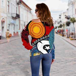 Off Shoulder Sweater - Australian NAIDOC Aboriginal and Torres Strait Island Flags - Vibe Hoodie