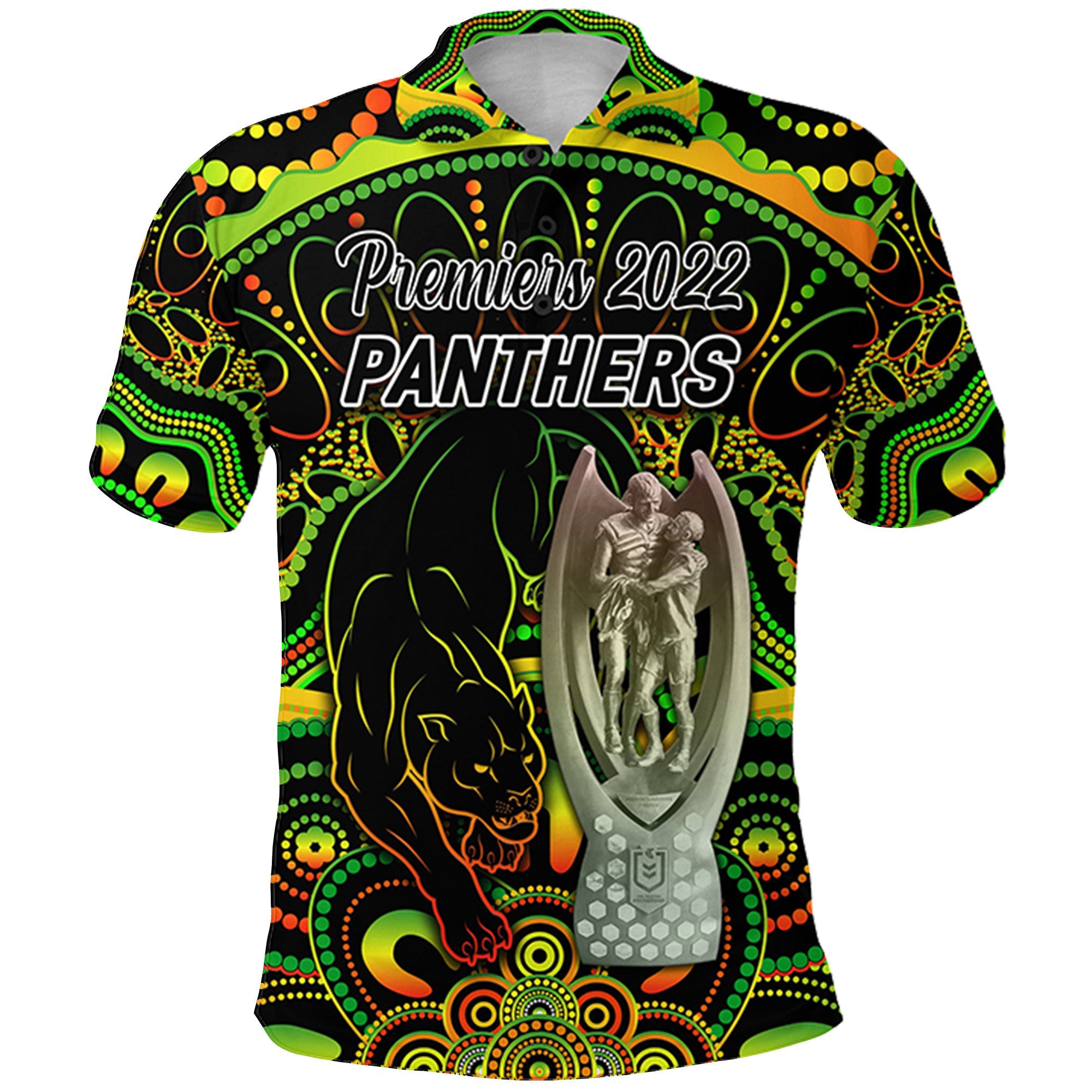 (Custom Personalised) Penrith Panthers Polo Shirt 2022 Indigenous Premiers - Trophy, Custom Text And Number LT8