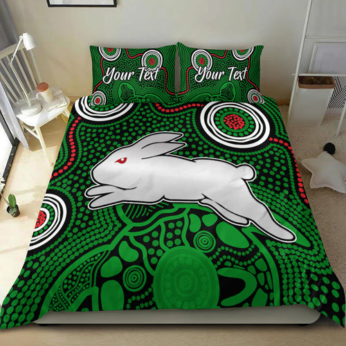 custom-personalised-rabbitohs-indigenous-bedding-set-simple-green