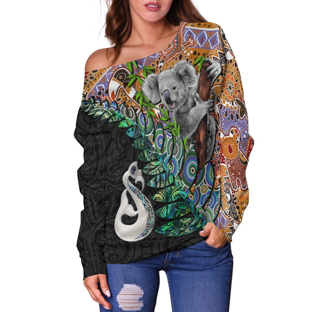 New Zealand Maori Manaia and Australian Aboriginal Koala Off Shoulder Sweater LT4 - Vibe Hoodie