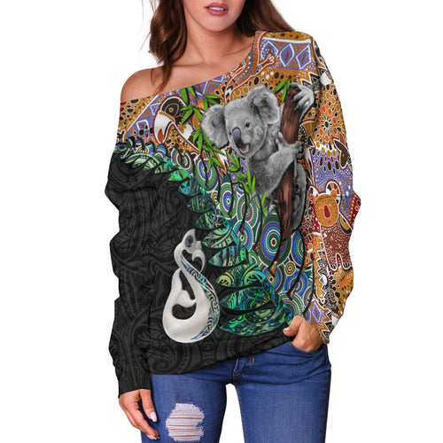 New Zealand Maori Manaia and Australian Aboriginal Koala Off Shoulder Sweater LT4 - Vibe Hoodie