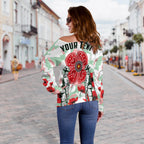 (Custom Personalised) Rabbitohs Anzac Day Women Off Shoulder Sweater Poppies Aboriginal Proud Soldiers LT13