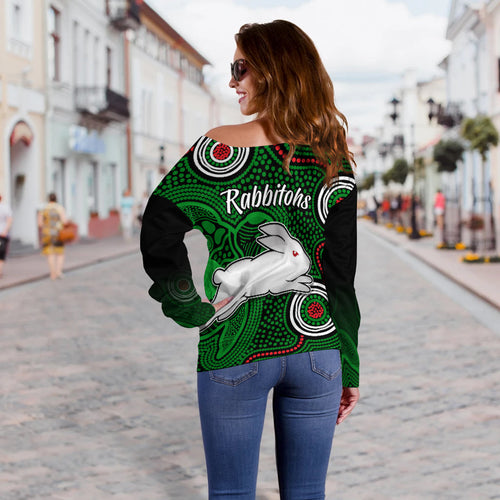 Rabbitohs Indigenous Off Shoulder Sweater Simple Green - Vibe Hoodie
