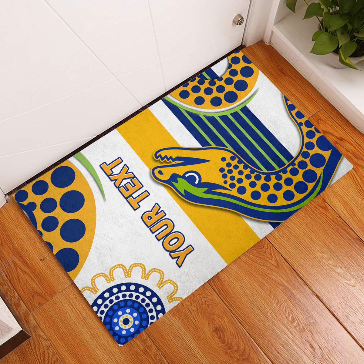 custom-personalised-eels-indigenous-door-mat-parramatta-2022-version-white