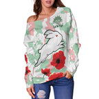 (Custom Personalised) Rabbitohs Anzac Day Women Off Shoulder Sweater Poppies Aboriginal Proud Soldiers LT13