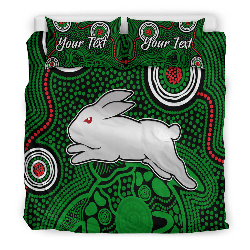 custom-personalised-rabbitohs-indigenous-bedding-set-simple-green