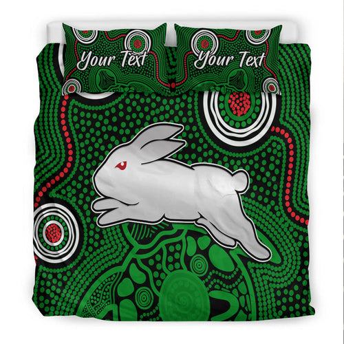 custom-personalised-rabbitohs-indigenous-bedding-set-simple-green