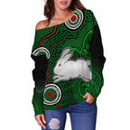 Rabbitohs Indigenous Off Shoulder Sweater Simple Green - Vibe Hoodie