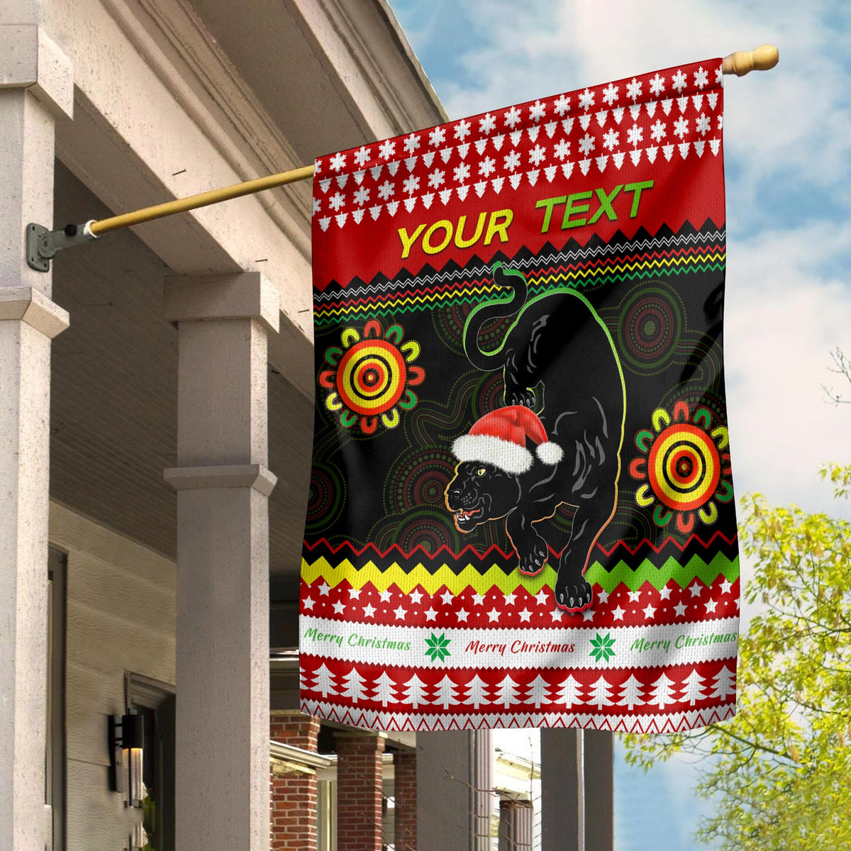 custom-personalised-panthers-christmas-flag-penrith-snow-mix-indigenous