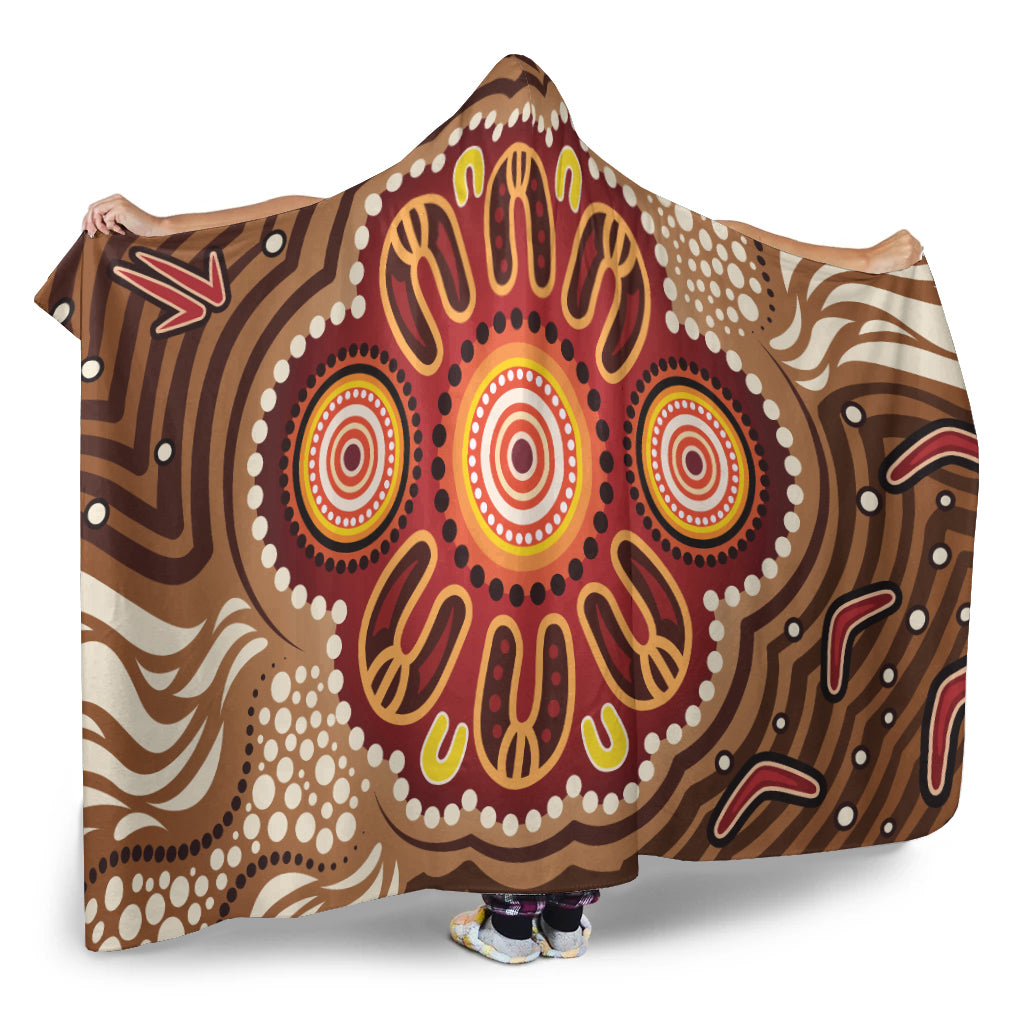australia-aboriginal-inspired-hooded-blanket-brown-boomerang-aboriginal-dot-artwork