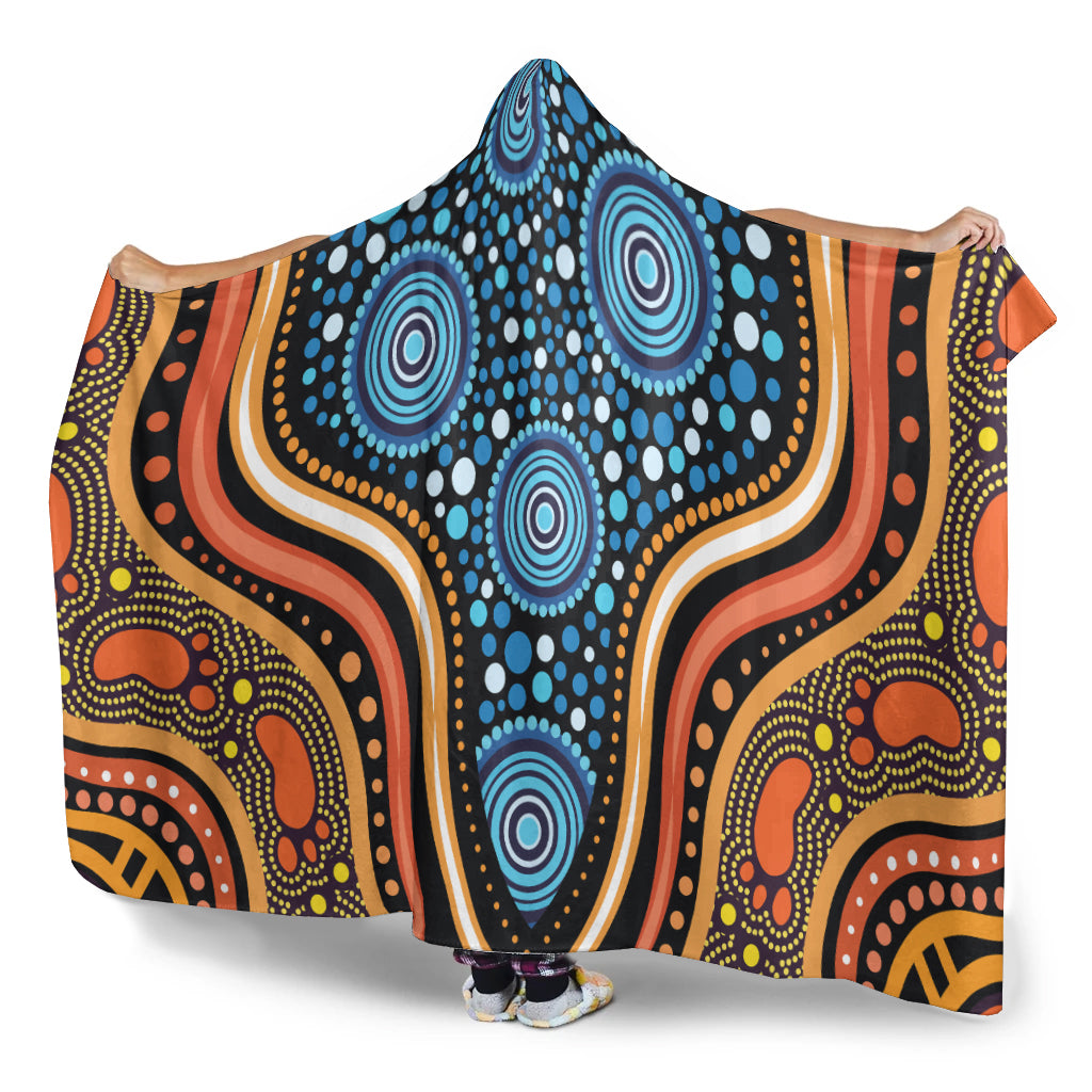 australia-aboriginal-inspired-hooded-blanket-blue-aboriginal-style-of-dot-painting