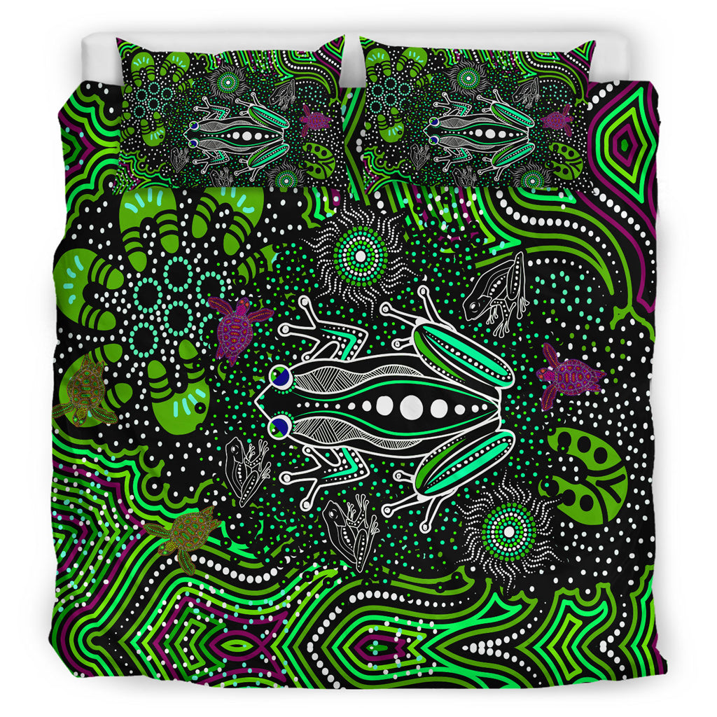 australia-indigenous-bedding-set-aboriginal-inspired-art-frog-dreaming-dot-art-background