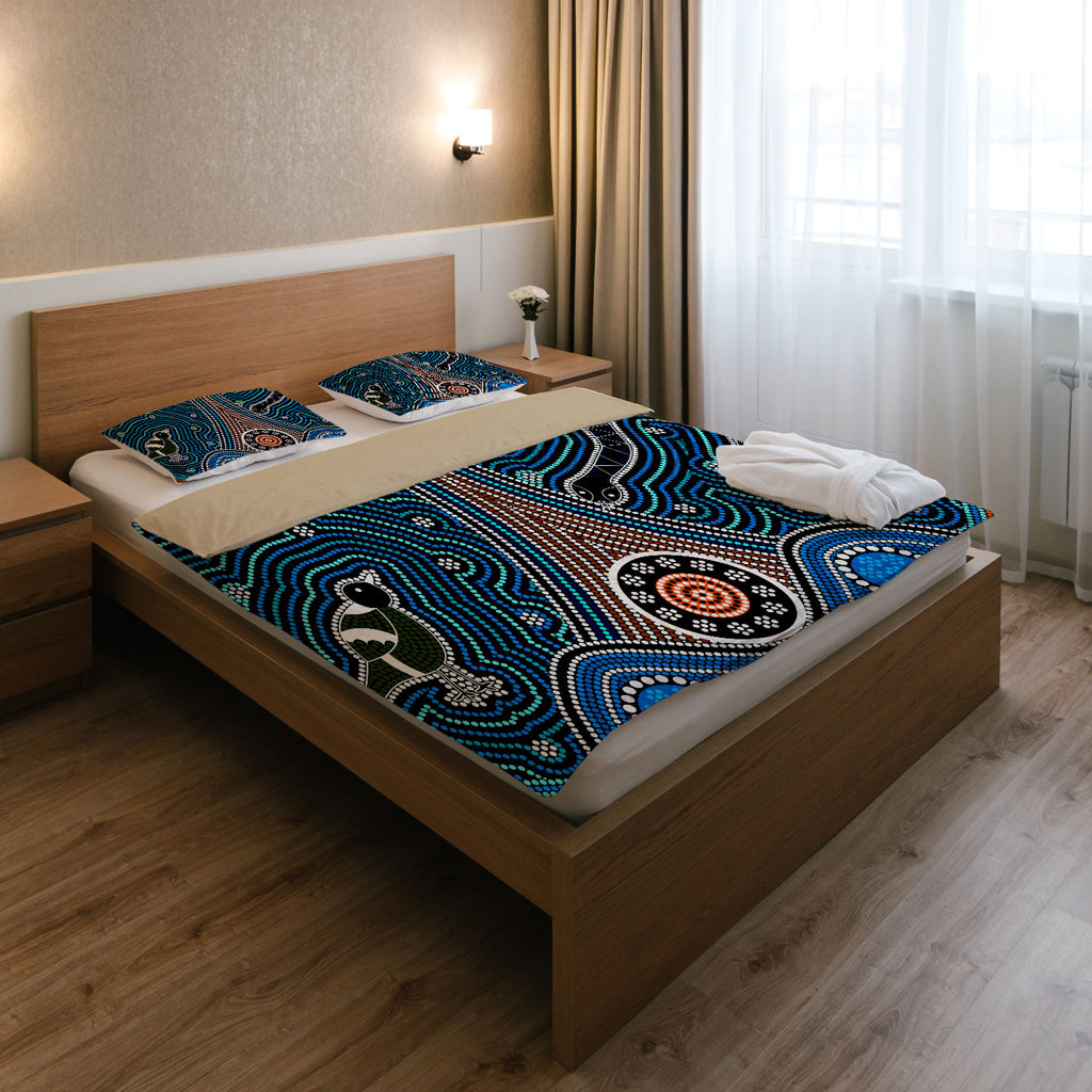 australia-indigenous-bedding-set-aboriginal-inspired-dot-painting-depicting-fierce-snake-and-magpies