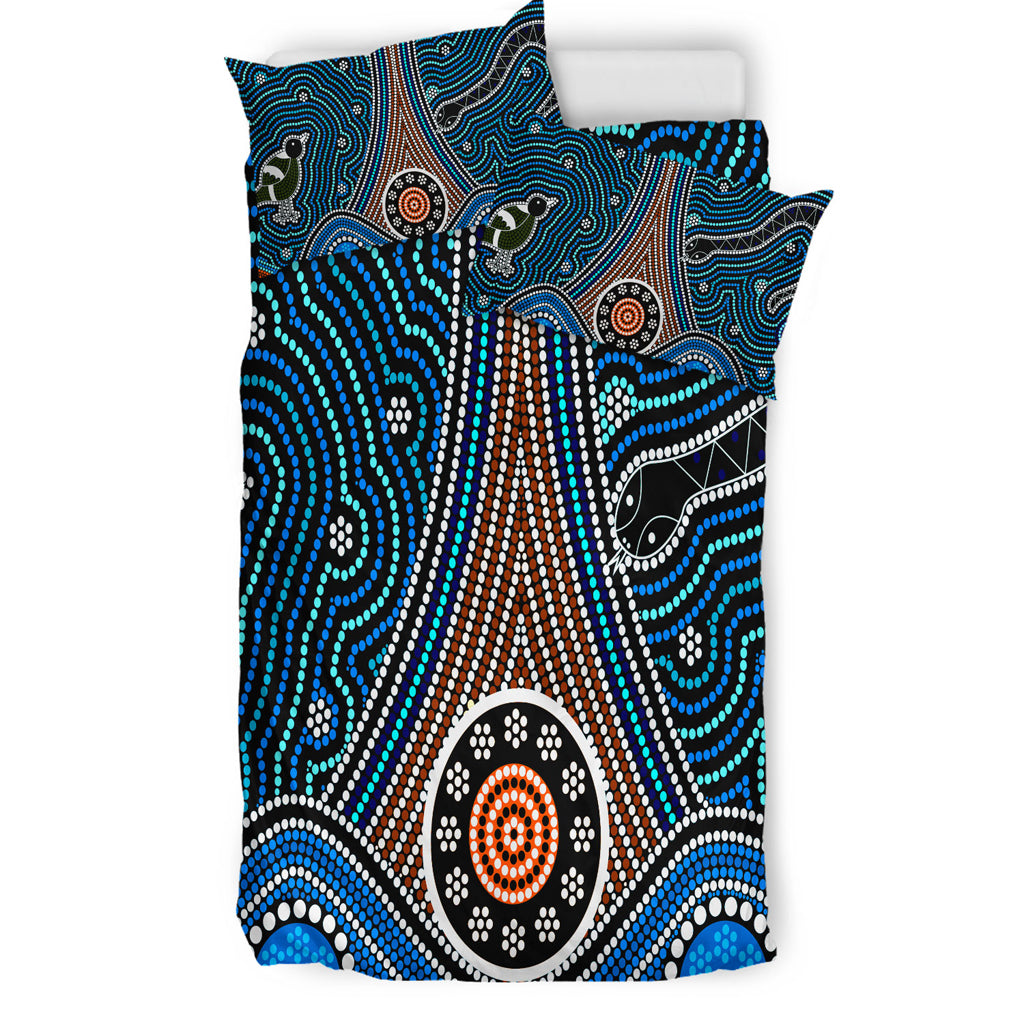 australia-indigenous-bedding-set-aboriginal-inspired-dot-painting-depicting-fierce-snake-and-magpies