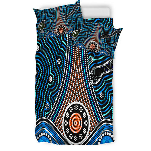 australia-indigenous-bedding-set-aboriginal-inspired-dot-painting-depicting-fierce-snake-and-magpies