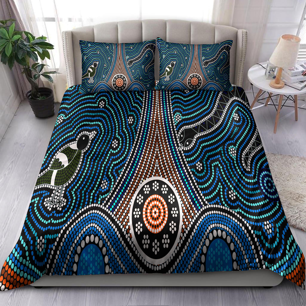 australia-indigenous-bedding-set-aboriginal-inspired-dot-painting-depicting-fierce-snake-and-magpies