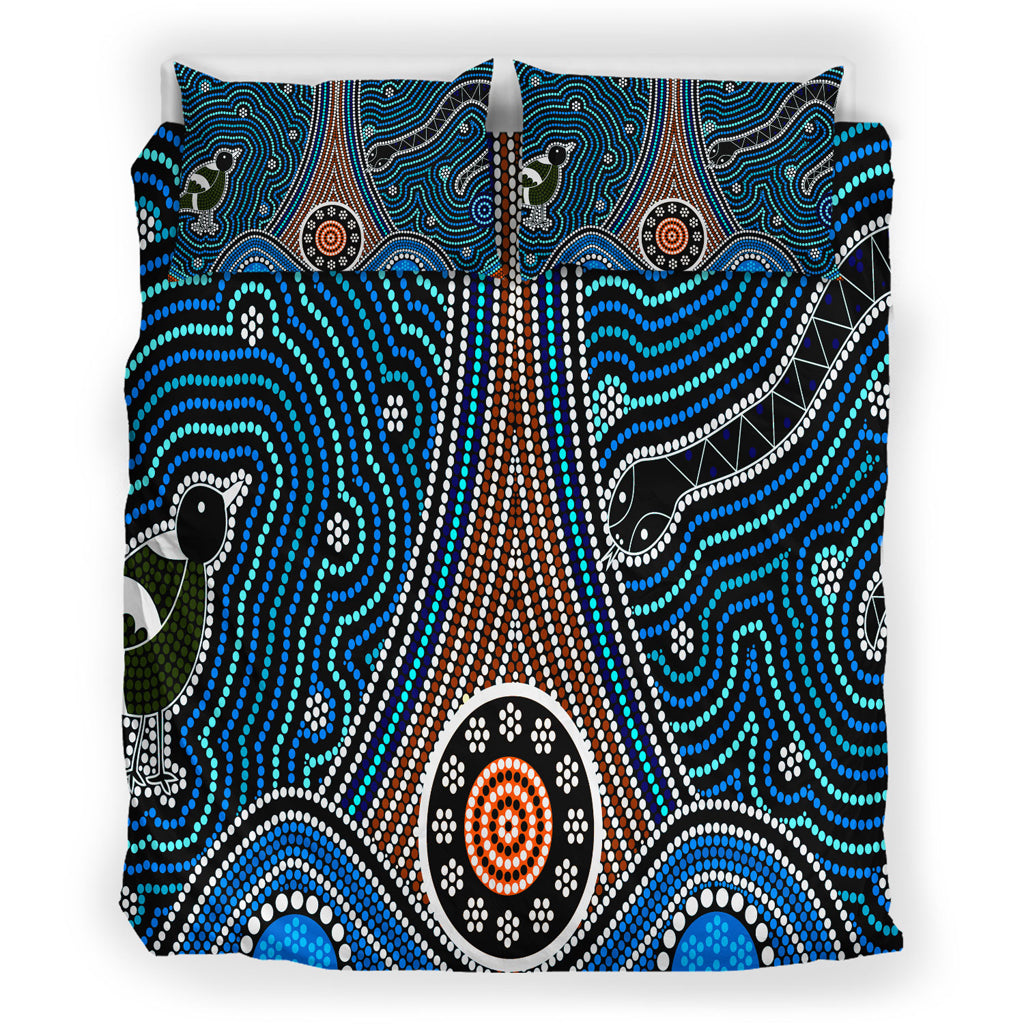 australia-indigenous-bedding-set-aboriginal-inspired-dot-painting-depicting-fierce-snake-and-magpies