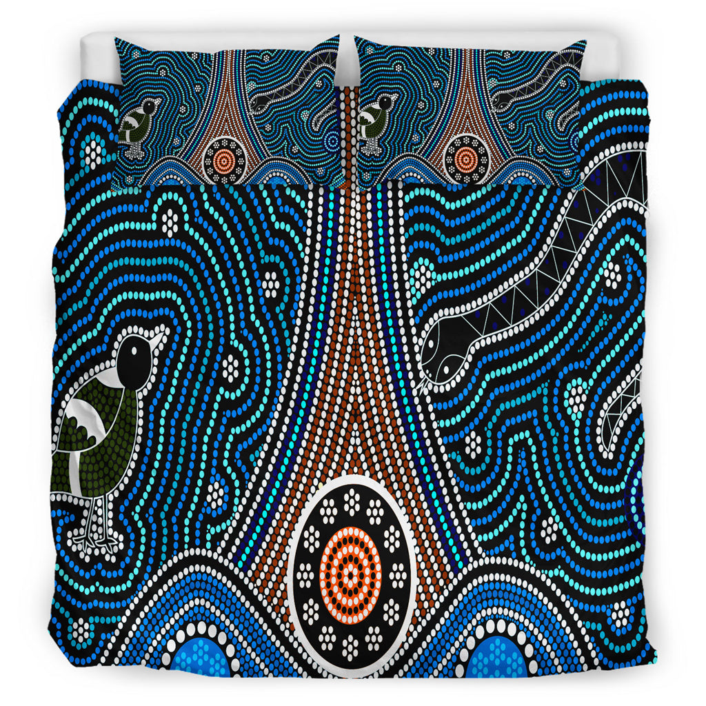 australia-indigenous-bedding-set-aboriginal-inspired-dot-painting-depicting-fierce-snake-and-magpies