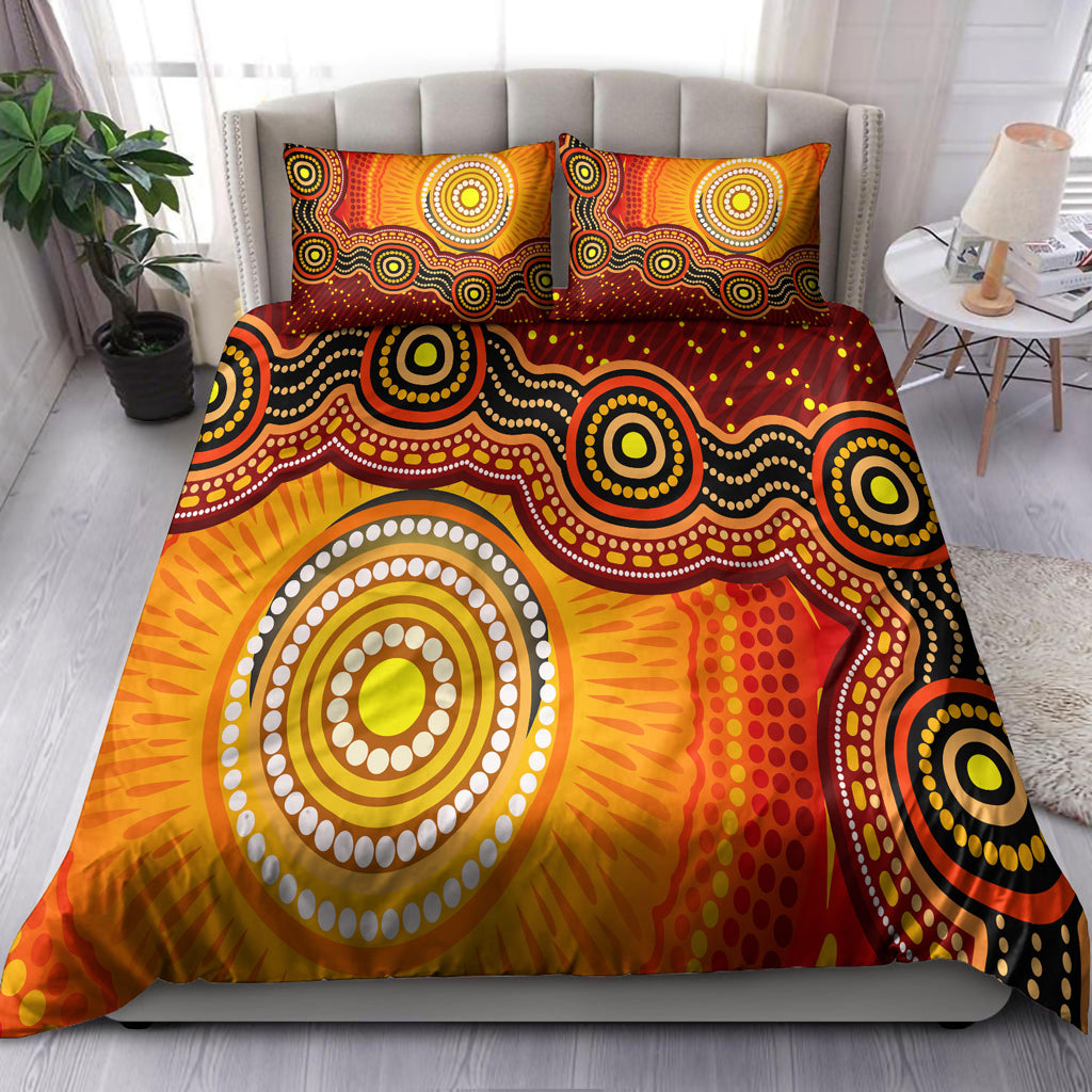 australia-indigenous-bedding-set-aboriginal-inspired-style-of-sun-and-dot-art-background