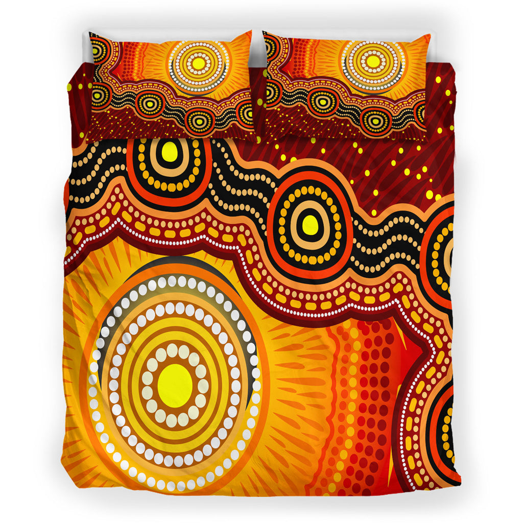 australia-indigenous-bedding-set-aboriginal-inspired-style-of-sun-and-dot-art-background