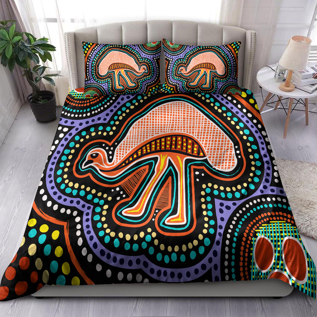 australia-indigenous-bedding-set-emu-aboriginal-inspired-dot-art-painting