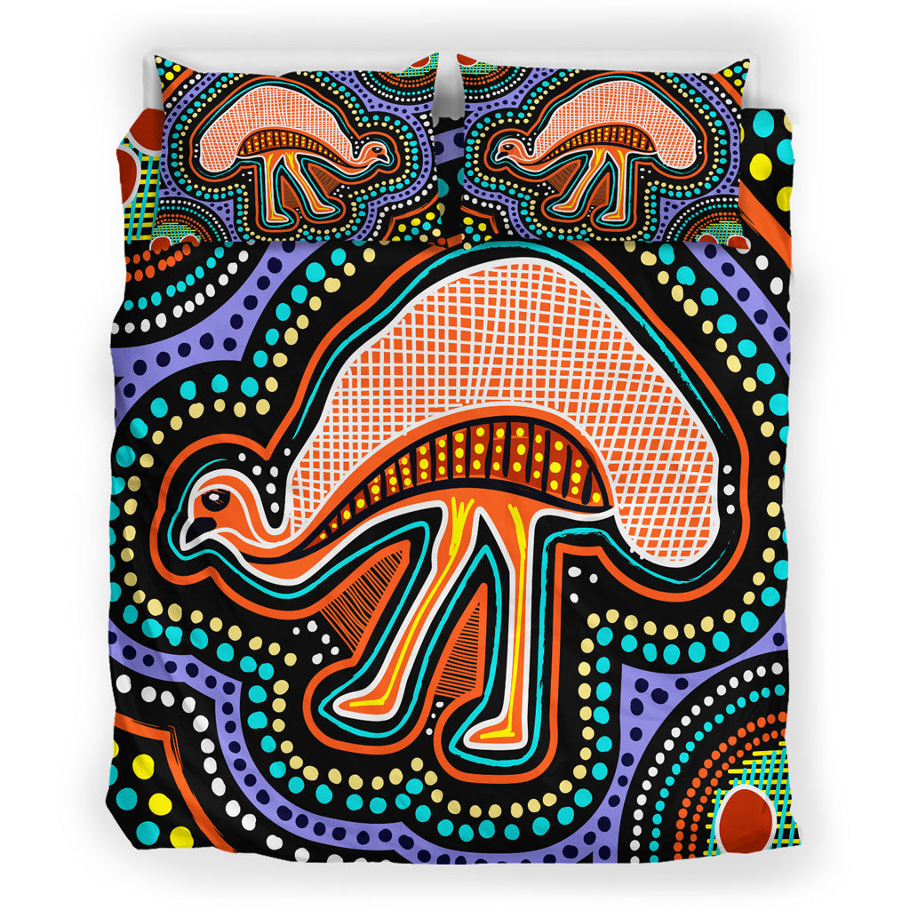 australia-indigenous-bedding-set-emu-aboriginal-inspired-dot-art-painting