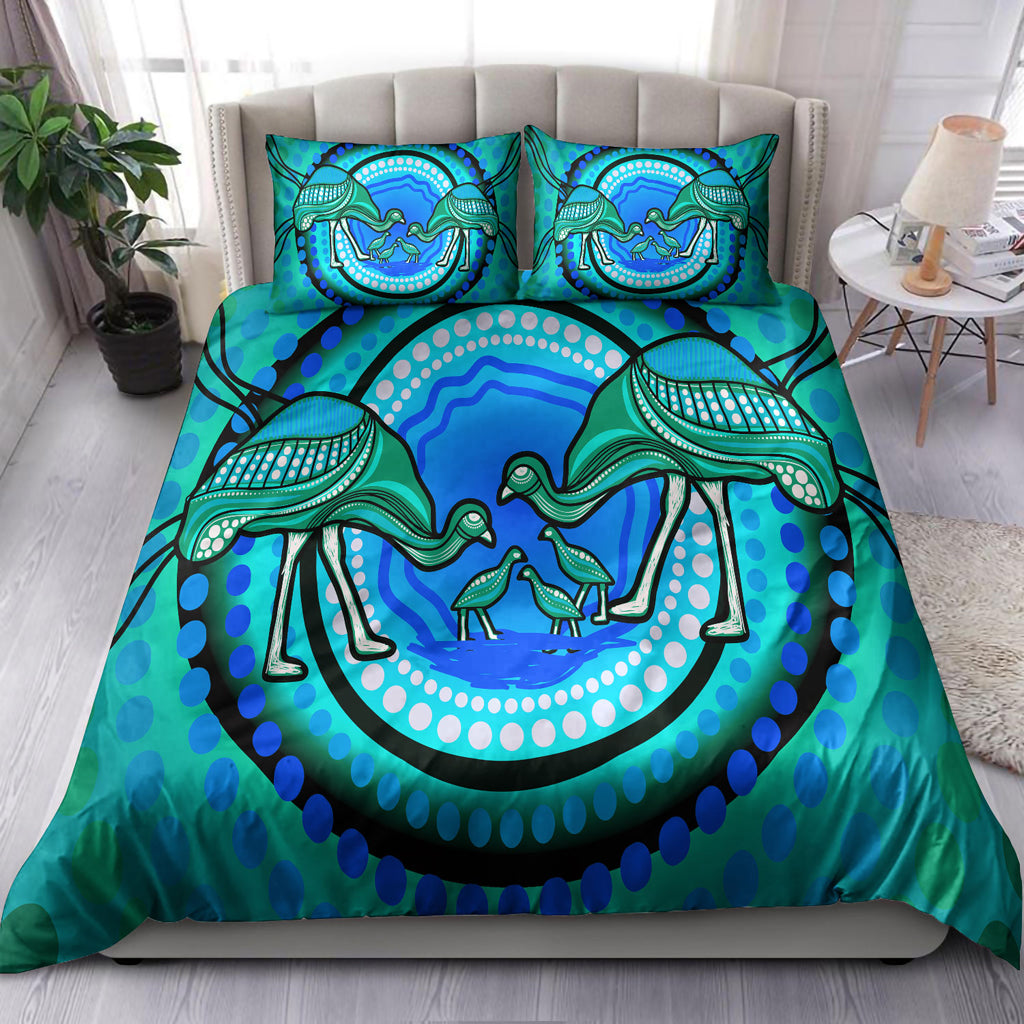 australia-indigenous-bedding-set-emu-and-chicks-aboriginal-inspired-dot-painting