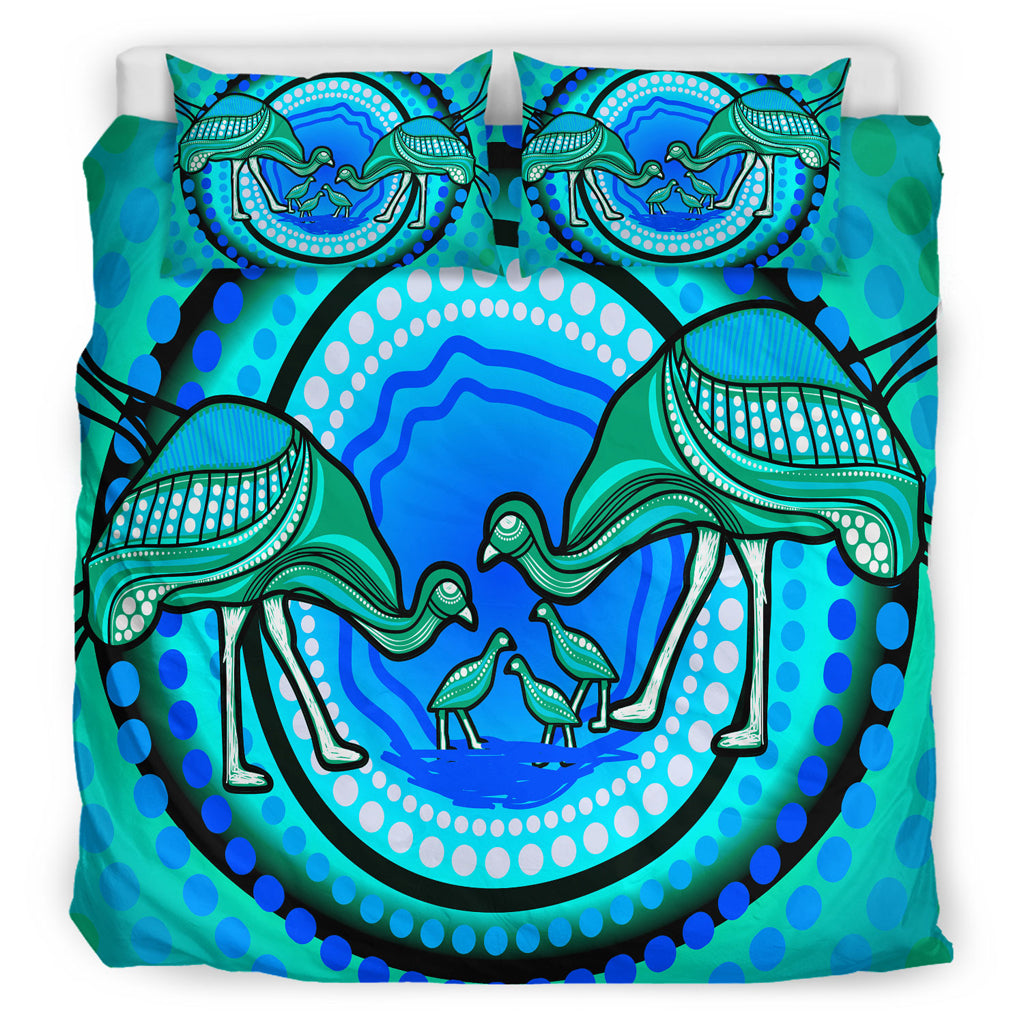 australia-indigenous-bedding-set-emu-and-chicks-aboriginal-inspired-dot-painting