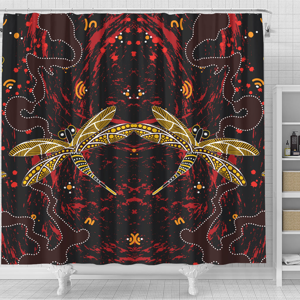 australia-aboriginal-inspired-shower-curtain-aboriginal-art-background-with-dragonfly-shower-curtain