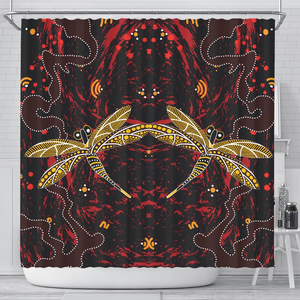australia-aboriginal-inspired-shower-curtain-aboriginal-art-background-with-dragonfly-shower-curtain