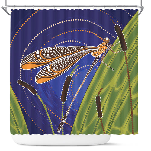 australia-aboriginal-inspired-shower-curtain-dragonfly-on-cattails-aboriginal-style-art-shower-curtain