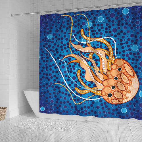 australia-aboriginal-inspired-shower-curtain-aboriginal-art-vector-background-depicting-jellyfish-shower-curtain
