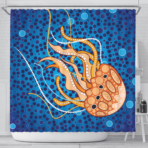 australia-aboriginal-inspired-shower-curtain-aboriginal-art-vector-background-depicting-jellyfish-shower-curtain
