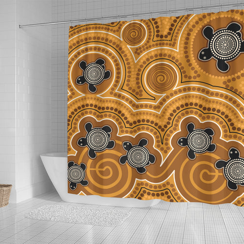australia-aboriginal-inspired-shower-curtain-aboriginal-dot-art-vector-painting-with-turtle-yellow-color-shower-curtain