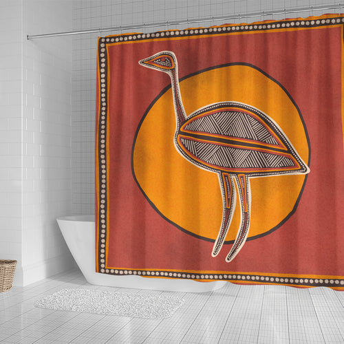 australia-aboriginal-inspired-shower-curtain-emu-bird-aboriginal-styled-dot-painting-artwork-shower-curtain