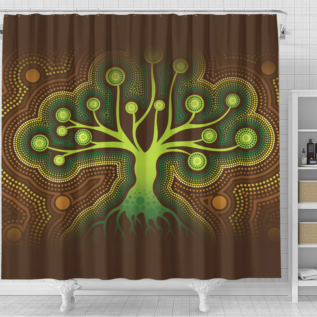 australia-aboriginal-inspired-shower-curtain-aboriginal-dot-art-vector-painting-with-tree-shower-curtain