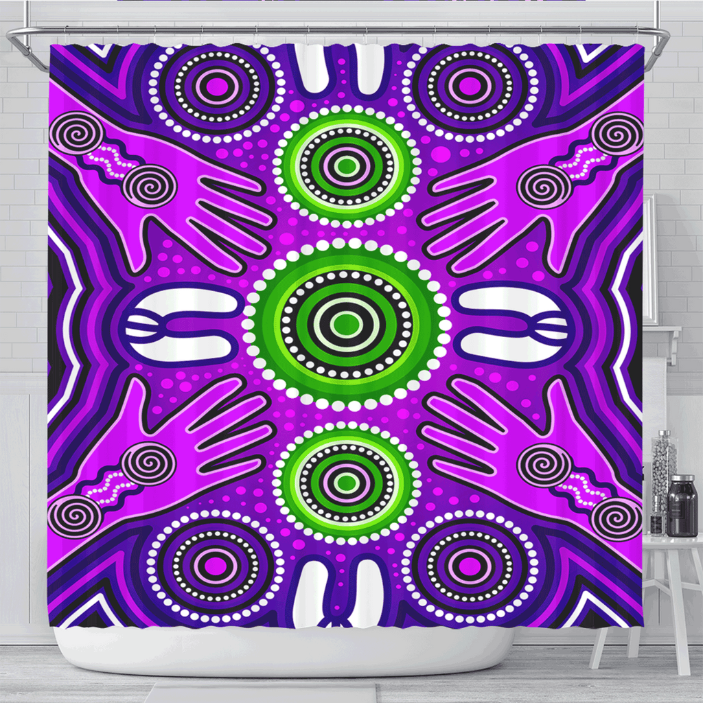 australia-aboriginal-inspired-shower-curtain-meeting-and-unity-concept