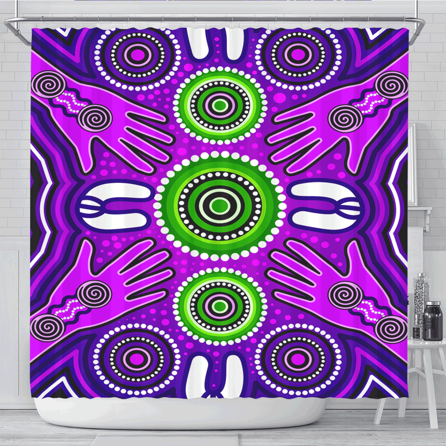 australia-aboriginal-inspired-shower-curtain-meeting-and-unity-concept