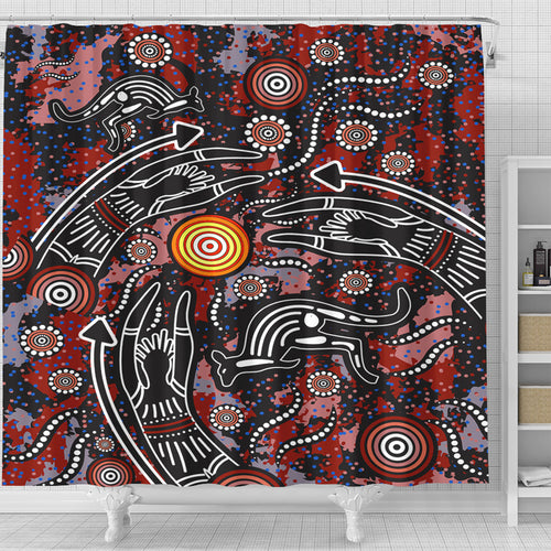australia-aboriginal-inspired-shower-curtain-hunting-aboriginal-art-painting