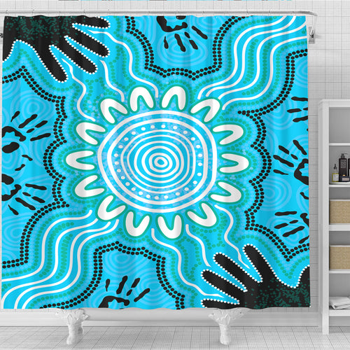 australia-aboriginal-inspired-shower-curtain-hand-print-connection-art