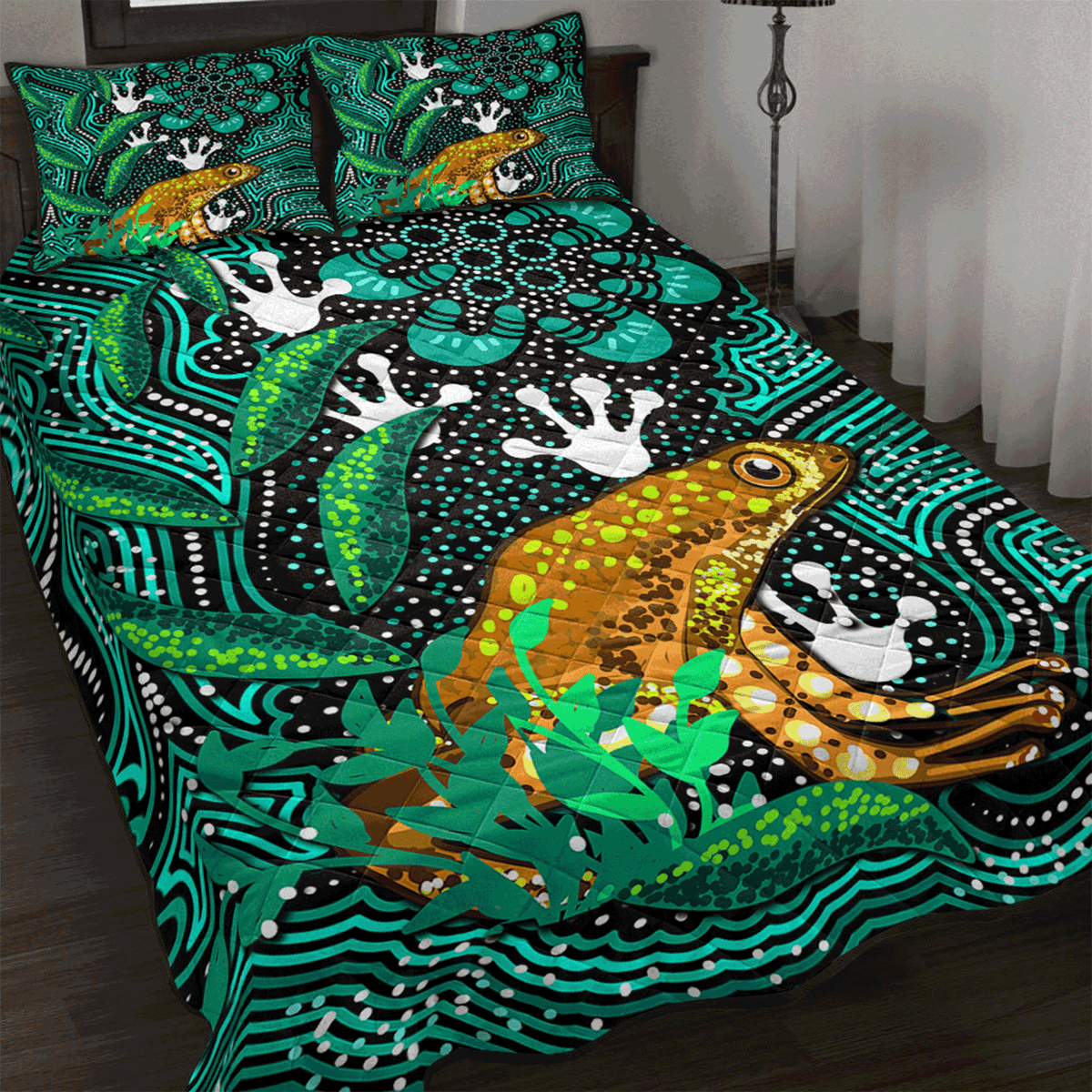 australia-aboriginal-inspired-quilt-bed-set-dreaming-indigenous-frog