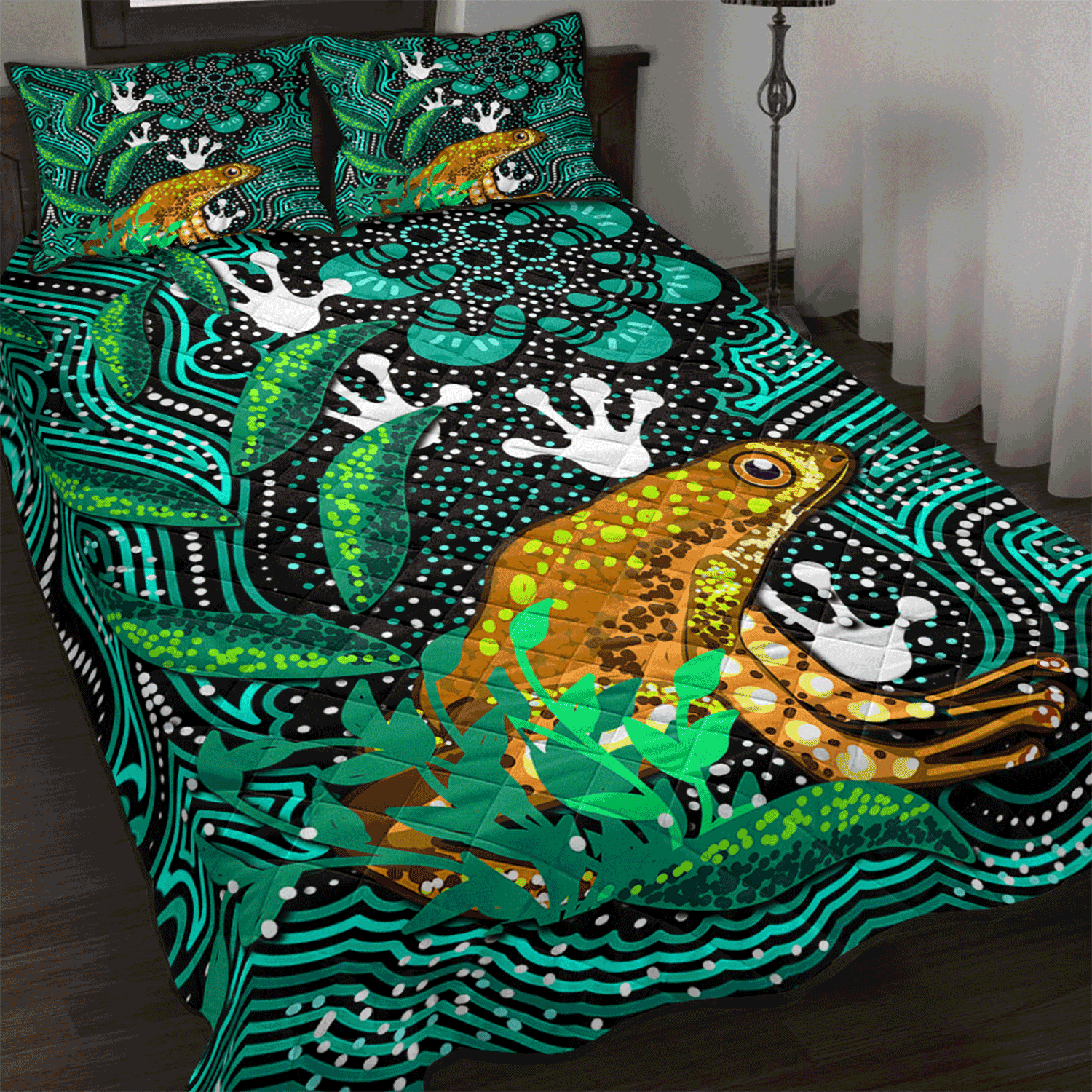 australia-aboriginal-inspired-quilt-bed-set-dreaming-indigenous-frog