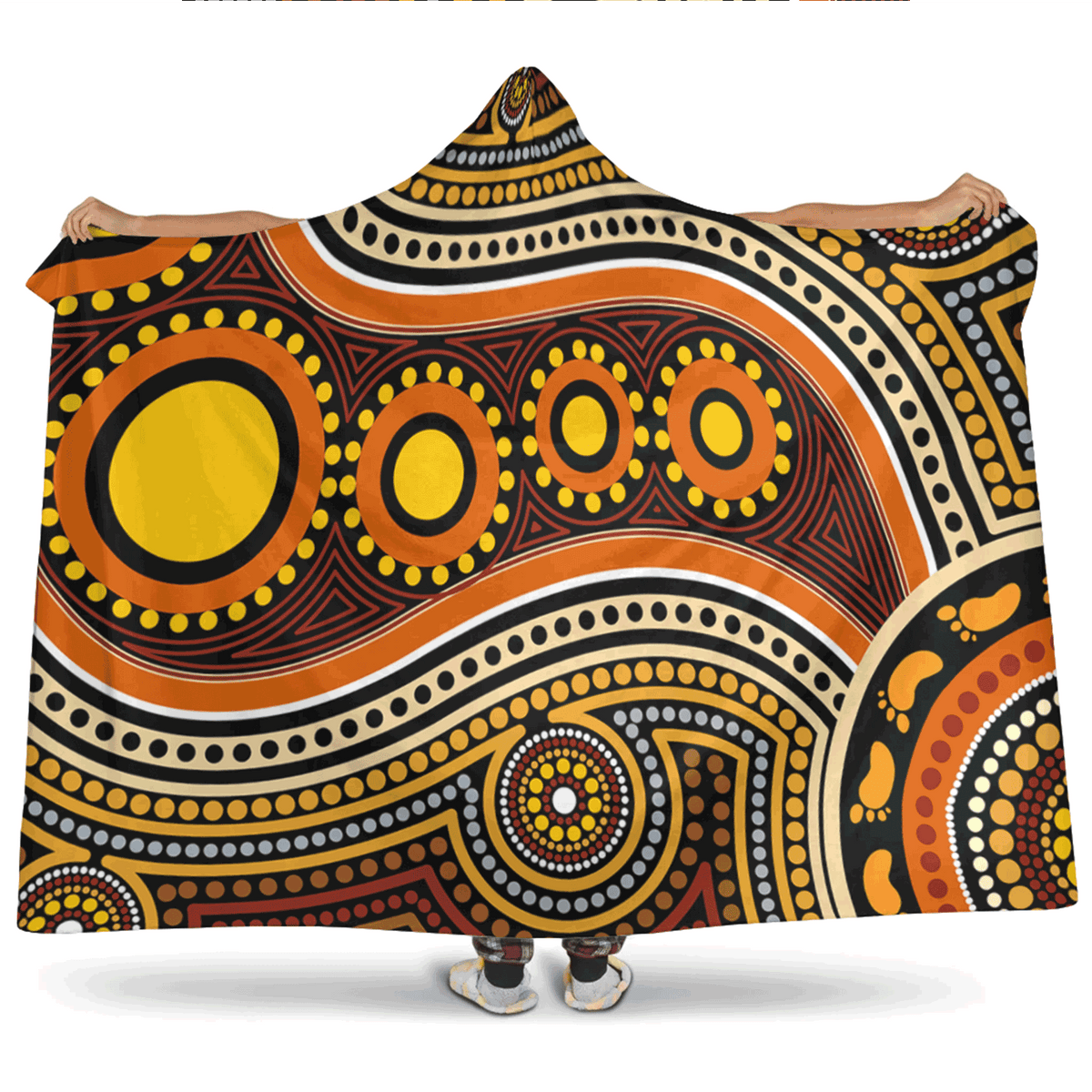 australia-aboriginal-inspired-hooded-blanket-aboriginal-dot-art-connection-with-footprints