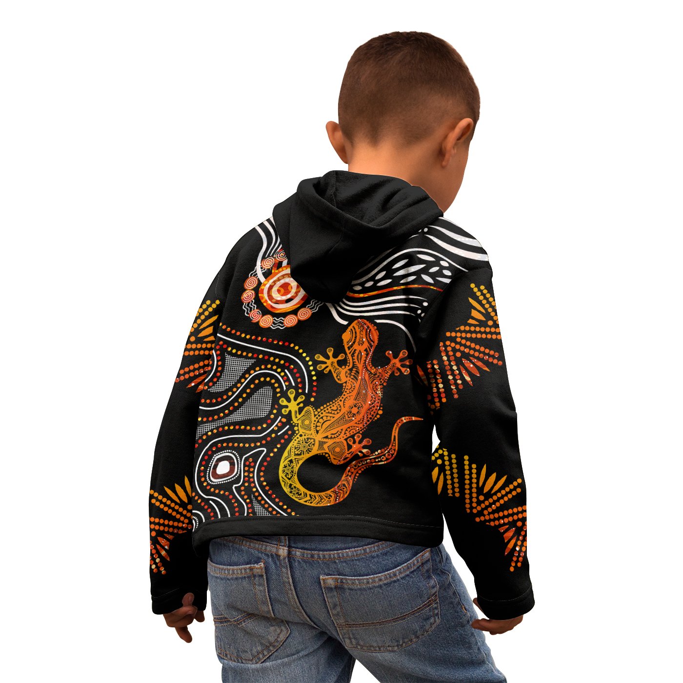 aboriginal-kid-zip-up-hoodie-lizard-sunshine