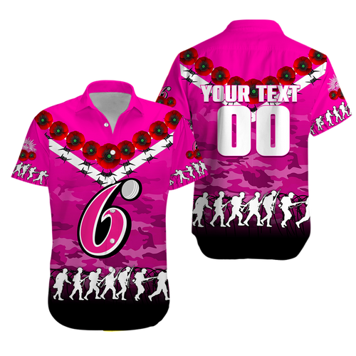 (Custom Personalised) Sydney Sixers ANZAC 2022 Hawaiian Shirt Camouflage With Poppy