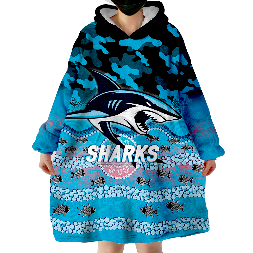 Sharks Rugby ANZAC Day Camouflage Indigenous Art Wearable Blanket Hoodie - LT12