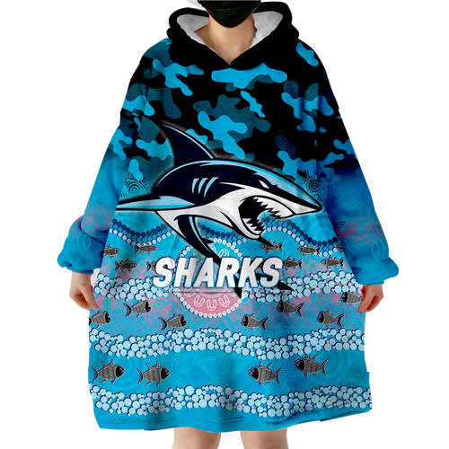 Sharks Rugby ANZAC Day Camouflage Indigenous Art Wearable Blanket Hoodie - LT12