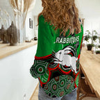 Rabbitohs Rugby Aboriginal Art Women Casual Shirt - LT12