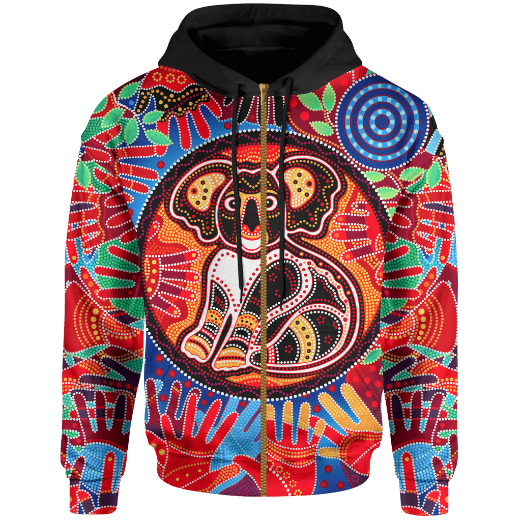 aboriginal-zip-up-hoodie-koala-and-hand-art-dot-painting-hoodie